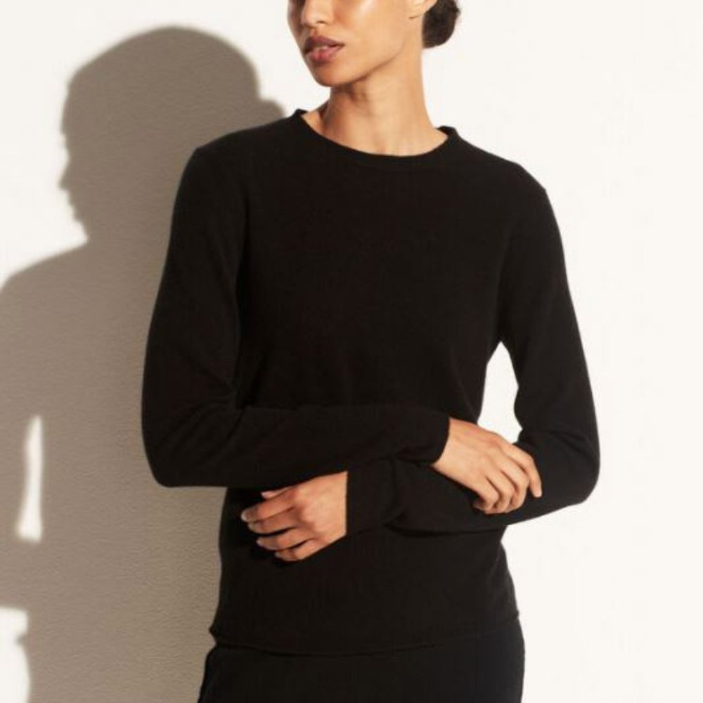 VINCE. Women's Black 100% Cashmere Clean Trim Pullover Sweater Size L